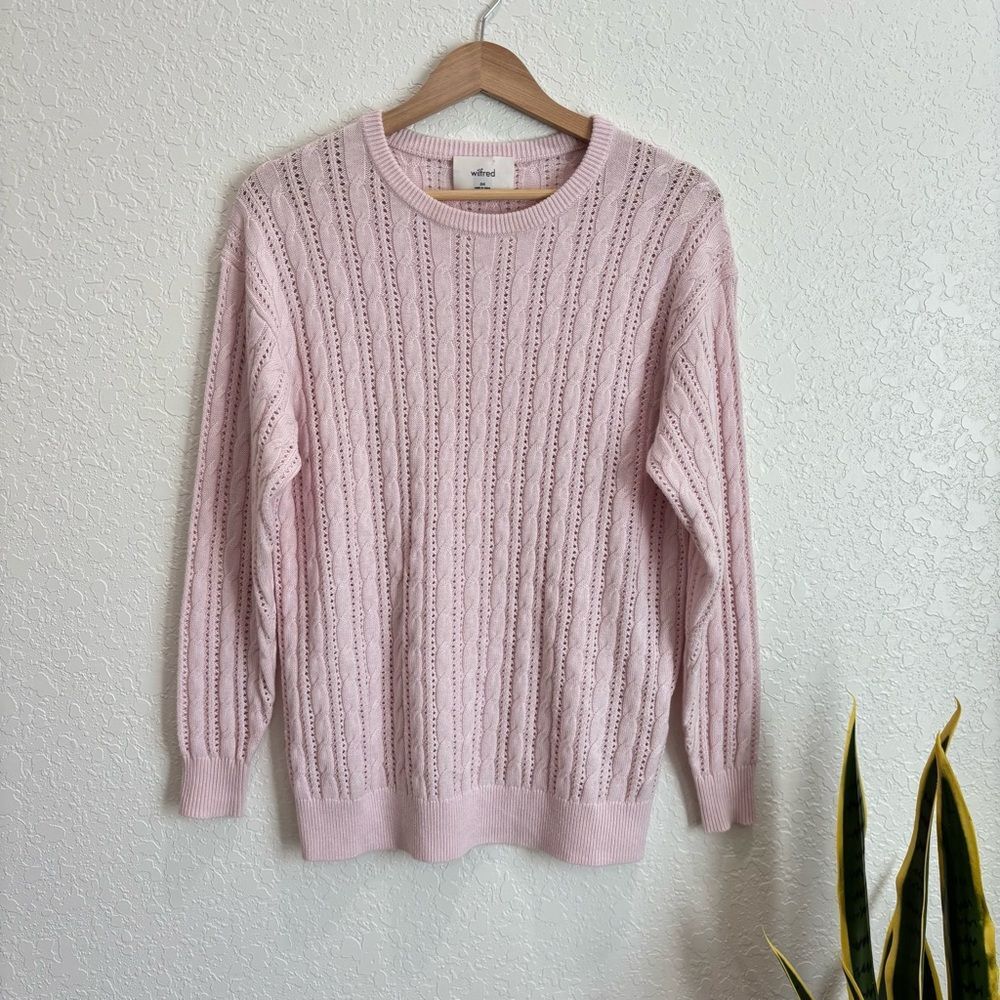 Aritzia Wilfred Library Sweater Cable Knit Oversized Pink Wool Blend Size XXS